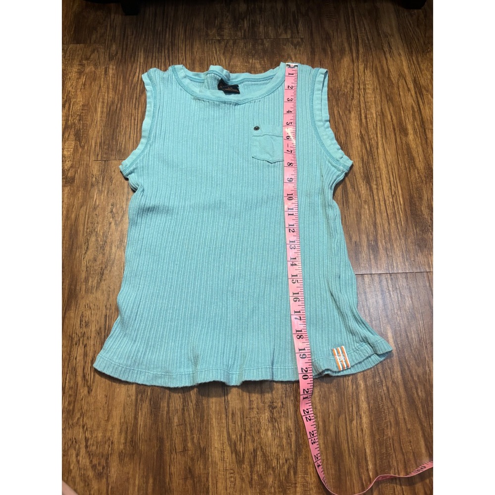 Ariat Womens Ribbed Cotton Tank Top‎ light blue Small Pocket Sleeveless Tee - Picture 3 of 7